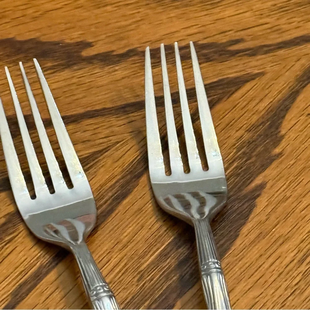Hampton Silversmiths Cathay Mirror Bamboo 3 Dinner Forks Stainless Flatware MCM